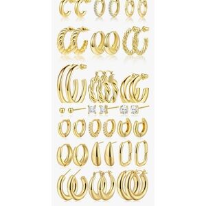21 pack stud earrings Huggies chunky hoop Set 14K Gold Plated Hypoallergenic